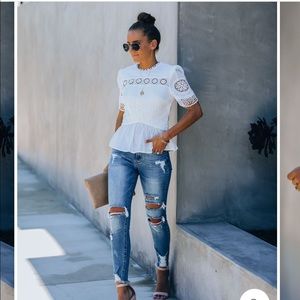 Vici Dolls Dolly Cotton Crochet Lace Peplum Top